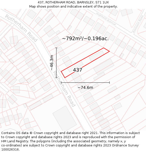 437, ROTHERHAM ROAD, BARNSLEY, S71 1UX: Plot and title map