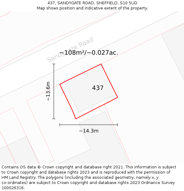 437, SANDYGATE ROAD, SHEFFIELD, S10 5UD: Plot and title map