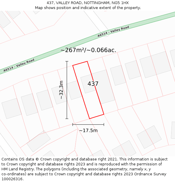 437, VALLEY ROAD, NOTTINGHAM, NG5 1HX: Plot and title map