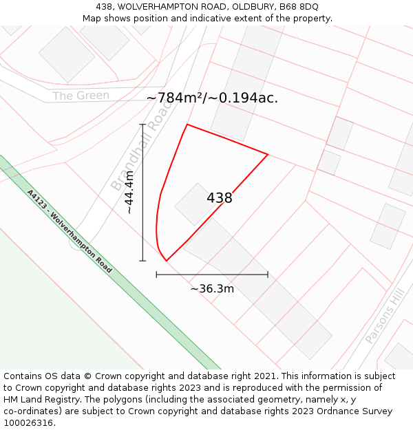 438, WOLVERHAMPTON ROAD, OLDBURY, B68 8DQ: Plot and title map