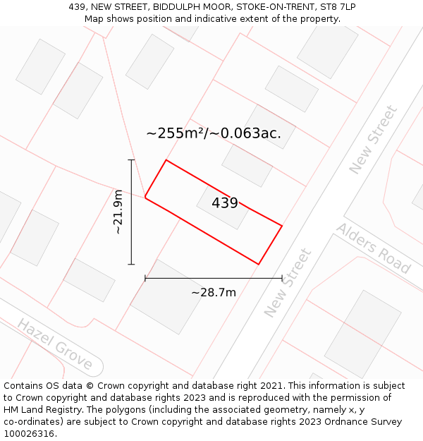 439, NEW STREET, BIDDULPH MOOR, STOKE-ON-TRENT, ST8 7LP: Plot and title map