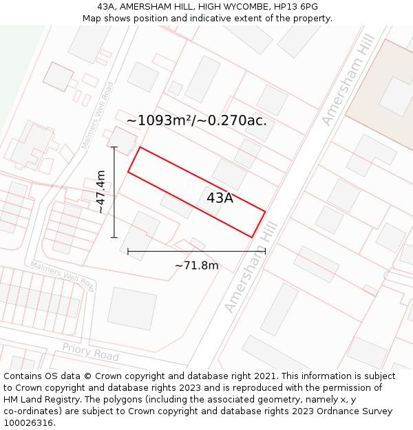 43A, AMERSHAM HILL, HIGH WYCOMBE, HP13 6PG: Plot and title map