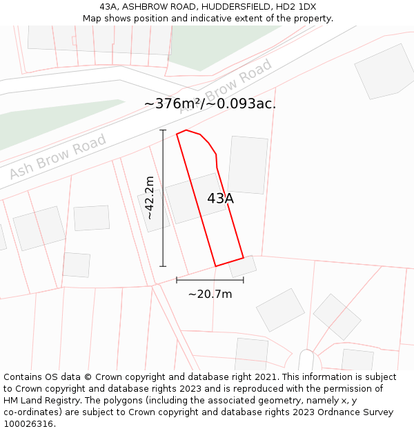 43A, ASHBROW ROAD, HUDDERSFIELD, HD2 1DX: Plot and title map