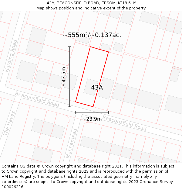 43A, BEACONSFIELD ROAD, EPSOM, KT18 6HY: Plot and title map