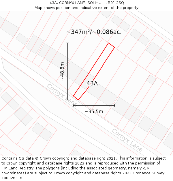 43A, CORNYX LANE, SOLIHULL, B91 2SQ: Plot and title map