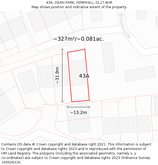 43A, DEAN PARK, FERRYHILL, DL17 8HR: Plot and title map