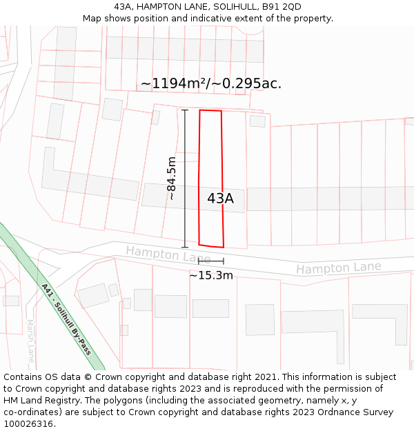 43A, HAMPTON LANE, SOLIHULL, B91 2QD: Plot and title map