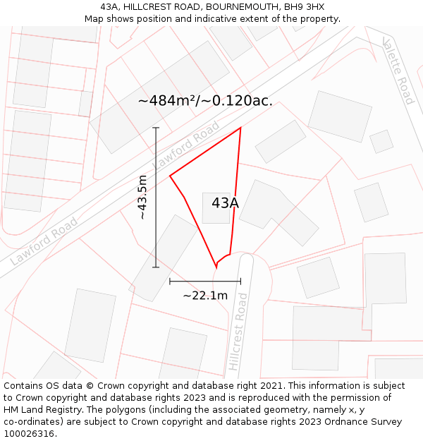 43A, HILLCREST ROAD, BOURNEMOUTH, BH9 3HX: Plot and title map