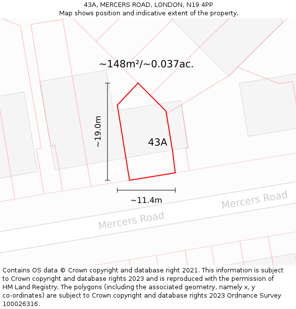 43A, MERCERS ROAD, LONDON, N19 4PP: Plot and title map