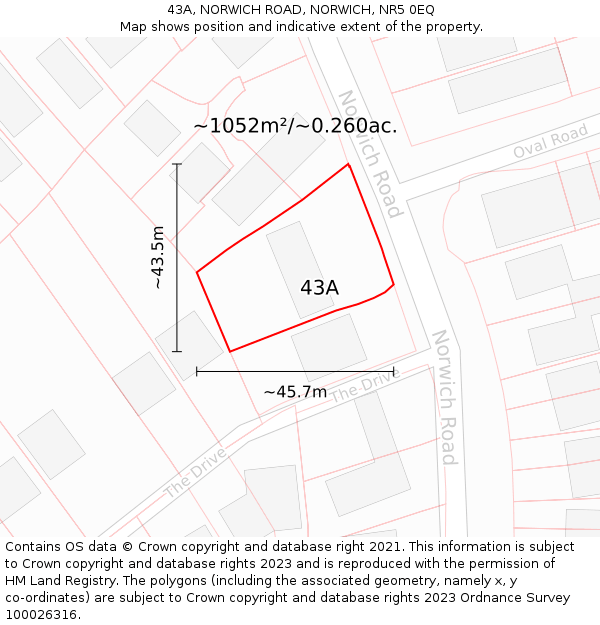 43A, NORWICH ROAD, NORWICH, NR5 0EQ: Plot and title map