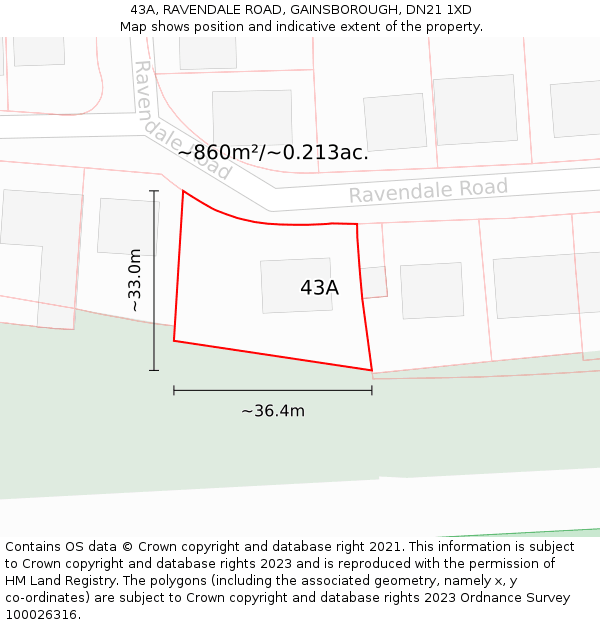 43A, RAVENDALE ROAD, GAINSBOROUGH, DN21 1XD: Plot and title map