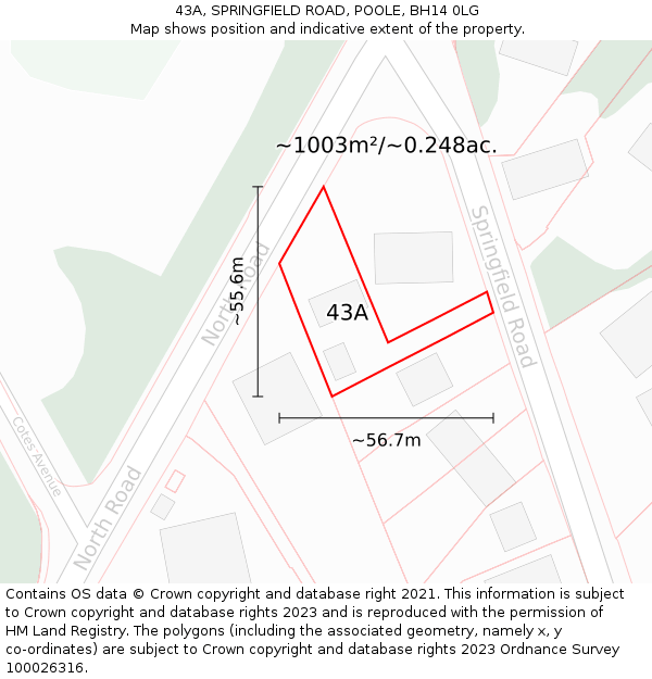 43A, SPRINGFIELD ROAD, POOLE, BH14 0LG: Plot and title map