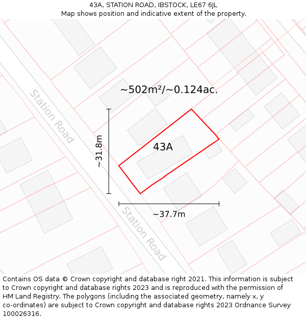 43A, STATION ROAD, IBSTOCK, LE67 6JL: Plot and title map