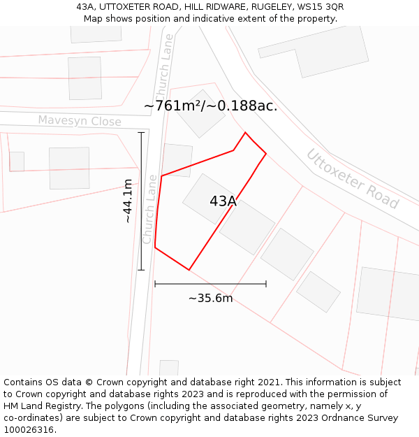 43A, UTTOXETER ROAD, HILL RIDWARE, RUGELEY, WS15 3QR: Plot and title map