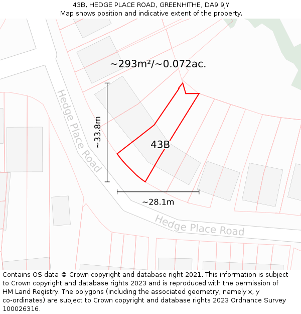 43B, HEDGE PLACE ROAD, GREENHITHE, DA9 9JY: Plot and title map