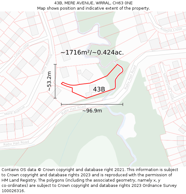 43B, MERE AVENUE, WIRRAL, CH63 0NE: Plot and title map