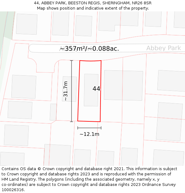 44, ABBEY PARK, BEESTON REGIS, SHERINGHAM, NR26 8SR: Plot and title map