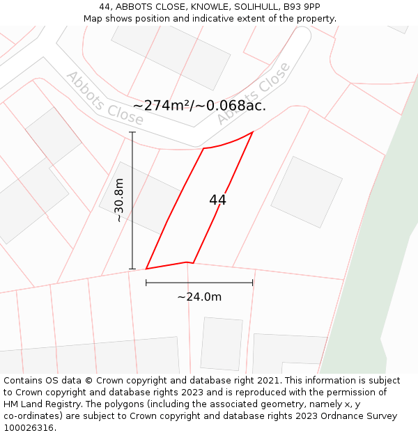 44, ABBOTS CLOSE, KNOWLE, SOLIHULL, B93 9PP: Plot and title map