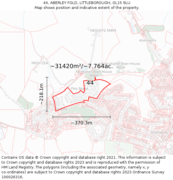 44, ABERLEY FOLD, LITTLEBOROUGH, OL15 9LU: Plot and title map