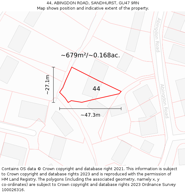 44, ABINGDON ROAD, SANDHURST, GU47 9RN: Plot and title map