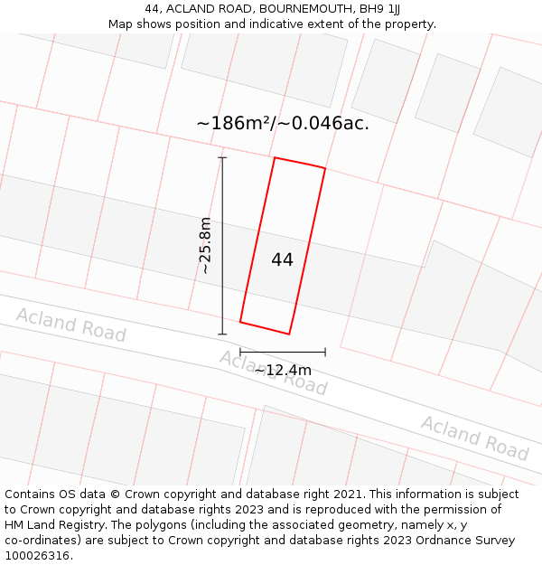 44, ACLAND ROAD, BOURNEMOUTH, BH9 1JJ: Plot and title map