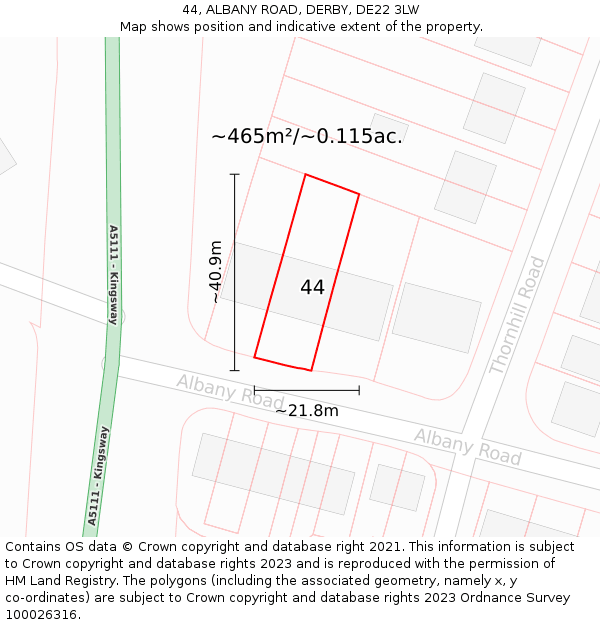 44, ALBANY ROAD, DERBY, DE22 3LW: Plot and title map