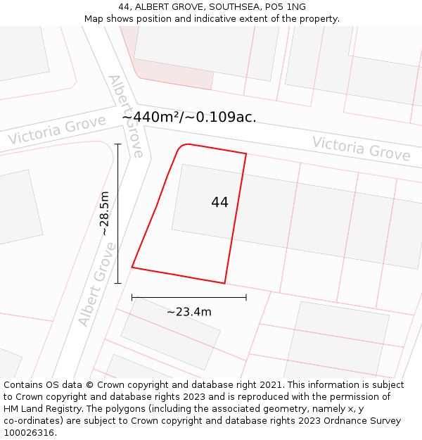 44, ALBERT GROVE, SOUTHSEA, PO5 1NG: Plot and title map