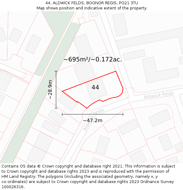 44, ALDWICK FELDS, BOGNOR REGIS, PO21 3TU: Plot and title map