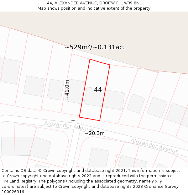 44, ALEXANDER AVENUE, DROITWICH, WR9 8NL: Plot and title map