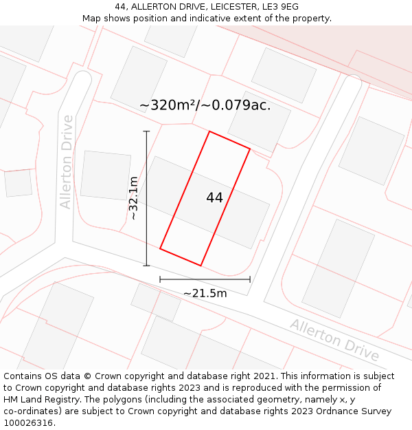44, ALLERTON DRIVE, LEICESTER, LE3 9EG: Plot and title map