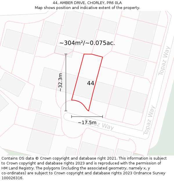 44, AMBER DRIVE, CHORLEY, PR6 0LA: Plot and title map