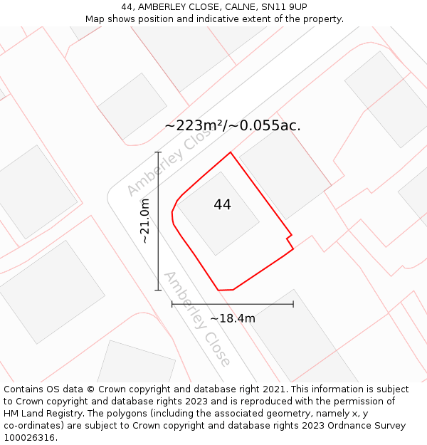 44, AMBERLEY CLOSE, CALNE, SN11 9UP: Plot and title map