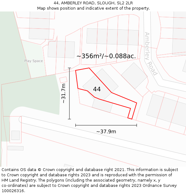 44, AMBERLEY ROAD, SLOUGH, SL2 2LR: Plot and title map