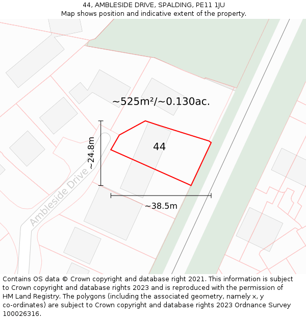 44, AMBLESIDE DRIVE, SPALDING, PE11 1JU: Plot and title map