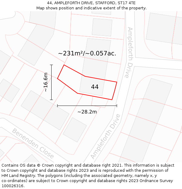 44, AMPLEFORTH DRIVE, STAFFORD, ST17 4TE: Plot and title map
