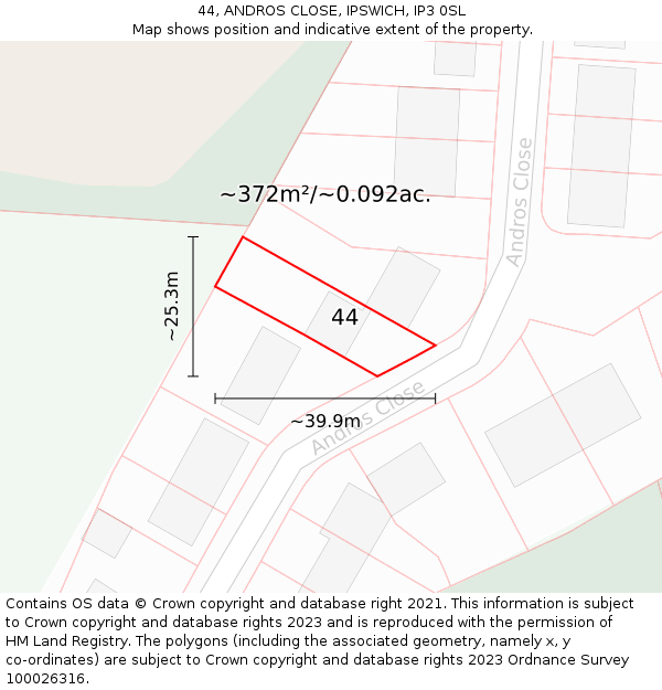 44, ANDROS CLOSE, IPSWICH, IP3 0SL: Plot and title map