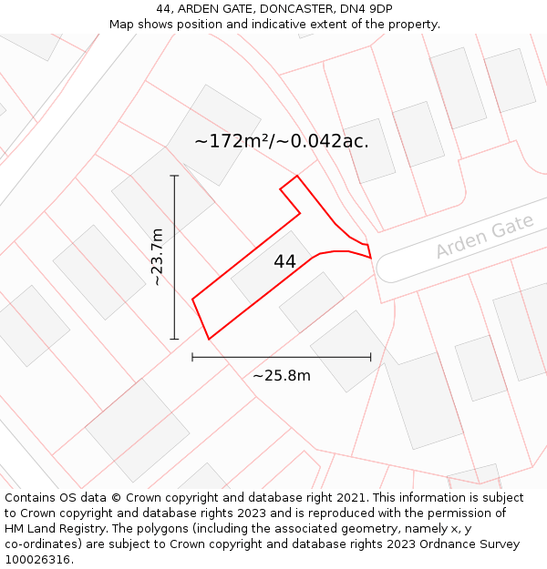 44, ARDEN GATE, DONCASTER, DN4 9DP: Plot and title map