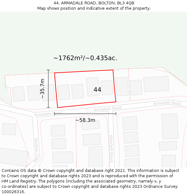 44, ARMADALE ROAD, BOLTON, BL3 4QB: Plot and title map