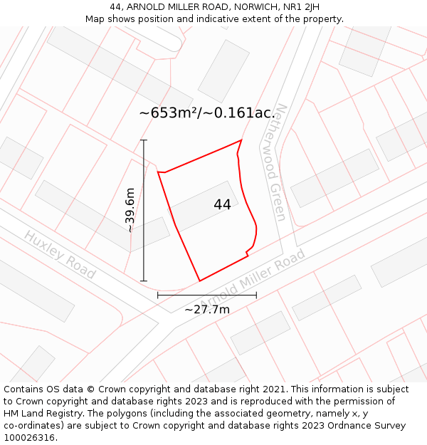 44, ARNOLD MILLER ROAD, NORWICH, NR1 2JH: Plot and title map