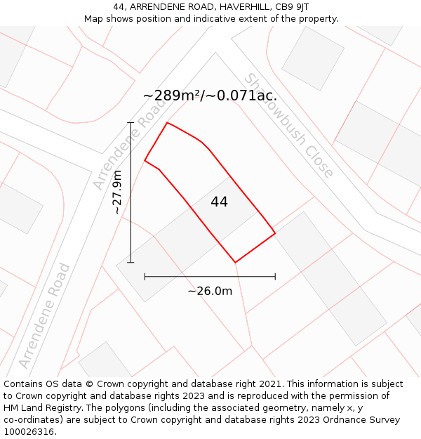 44, ARRENDENE ROAD, HAVERHILL, CB9 9JT: Plot and title map