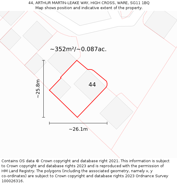 44, ARTHUR MARTIN-LEAKE WAY, HIGH CROSS, WARE, SG11 1BQ: Plot and title map