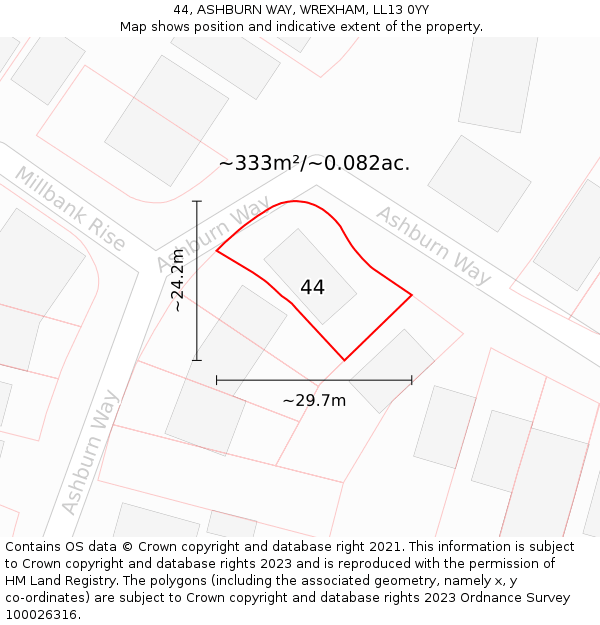 44, ASHBURN WAY, WREXHAM, LL13 0YY: Plot and title map