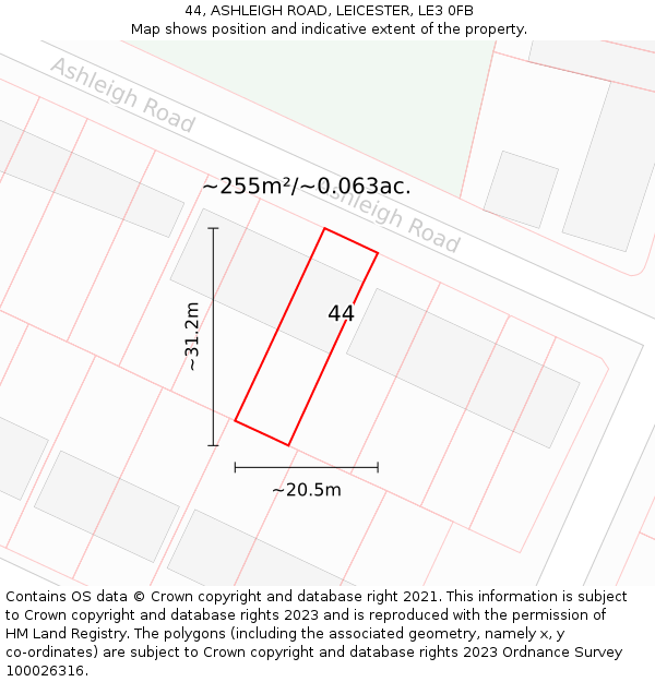 44, ASHLEIGH ROAD, LEICESTER, LE3 0FB: Plot and title map