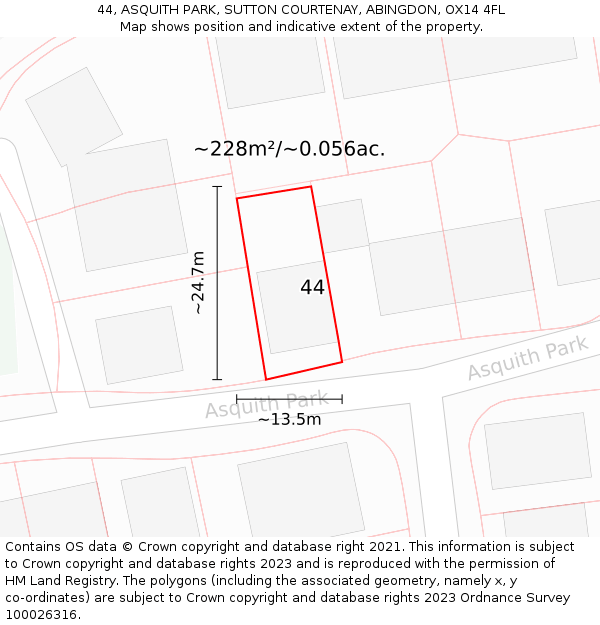 44, ASQUITH PARK, SUTTON COURTENAY, ABINGDON, OX14 4FL: Plot and title map