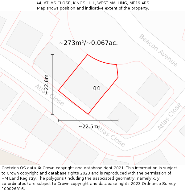 44, ATLAS CLOSE, KINGS HILL, WEST MALLING, ME19 4PS: Plot and title map