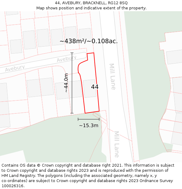 44, AVEBURY, BRACKNELL, RG12 8SQ: Plot and title map