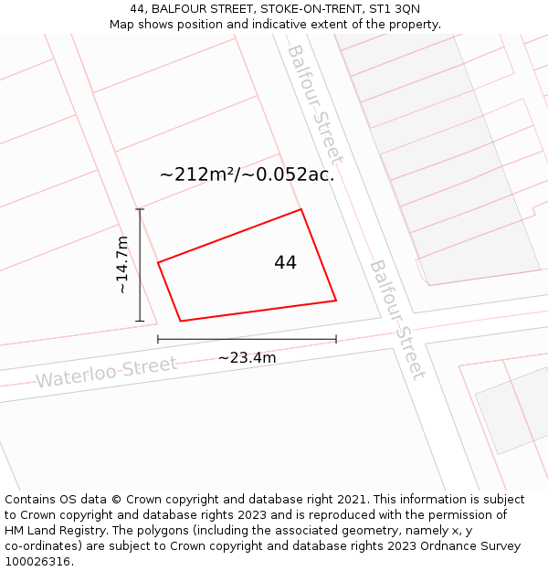 44, BALFOUR STREET, STOKE-ON-TRENT, ST1 3QN: Plot and title map