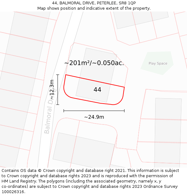 44, BALMORAL DRIVE, PETERLEE, SR8 1QP: Plot and title map