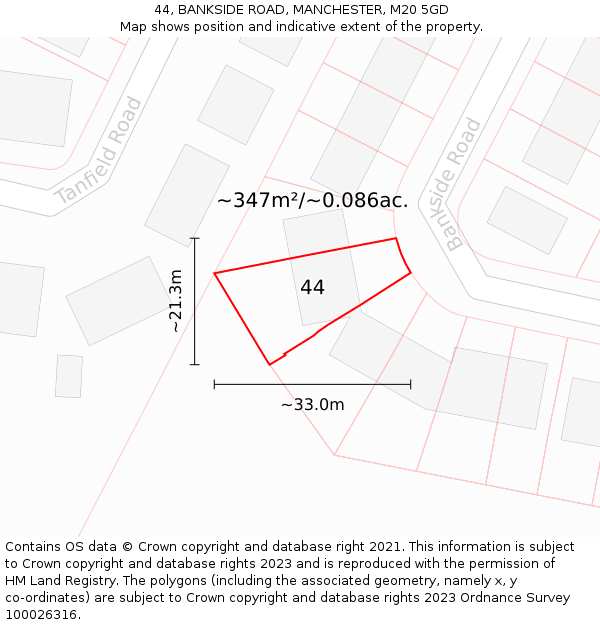 44, BANKSIDE ROAD, MANCHESTER, M20 5GD: Plot and title map
