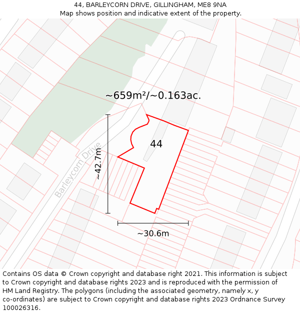 44, BARLEYCORN DRIVE, GILLINGHAM, ME8 9NA: Plot and title map